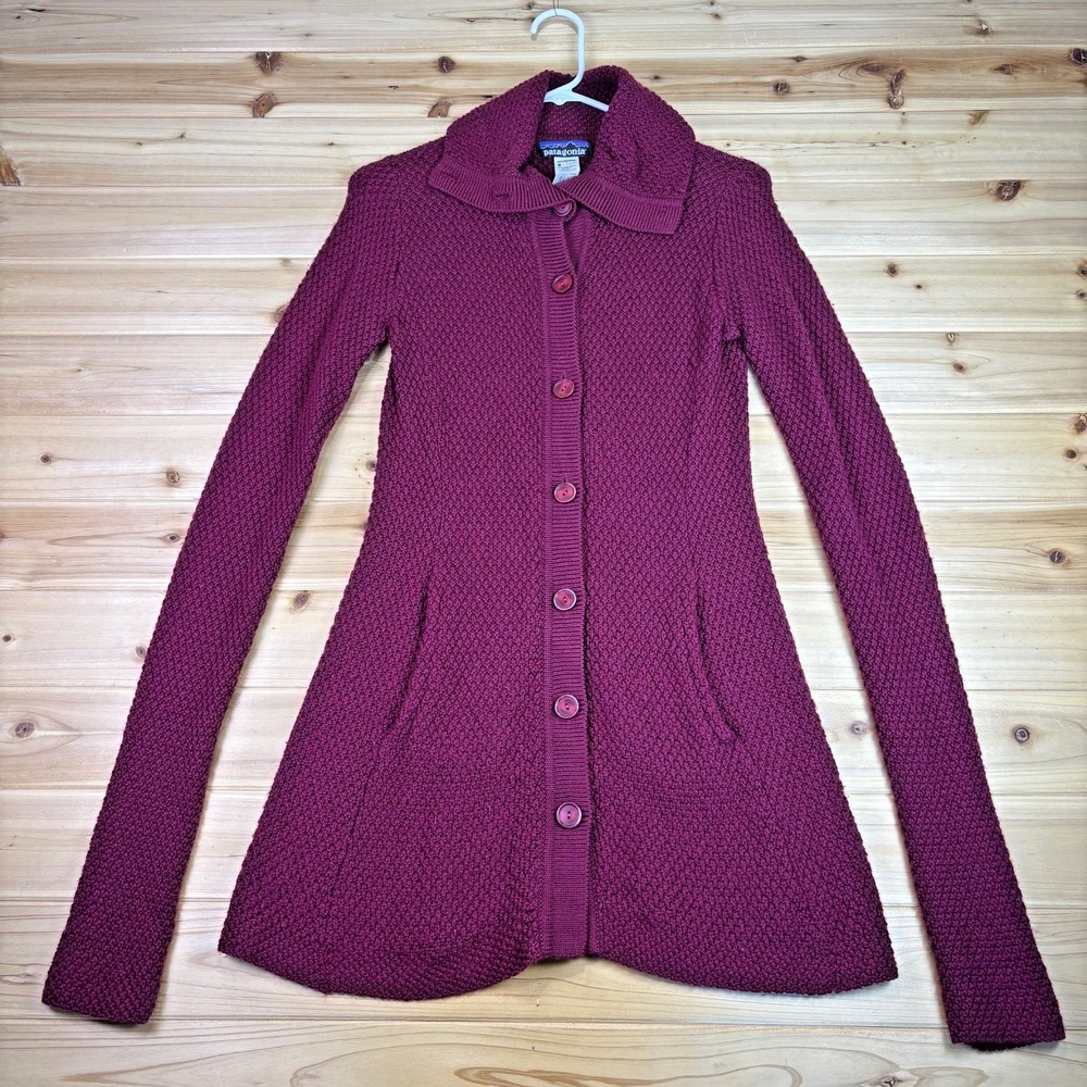 Patagonia Sweater Womens Small Cranberry Red Merino Wool Button Up Collared Coat